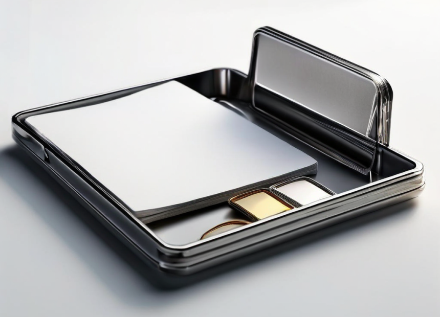 Blank schedule cards and a storage tray on a metal surface, representing organized backup planning.