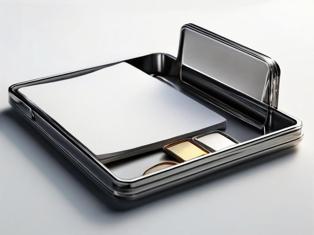Blank schedule cards and a storage tray on a metal surface, representing organized backup planning.